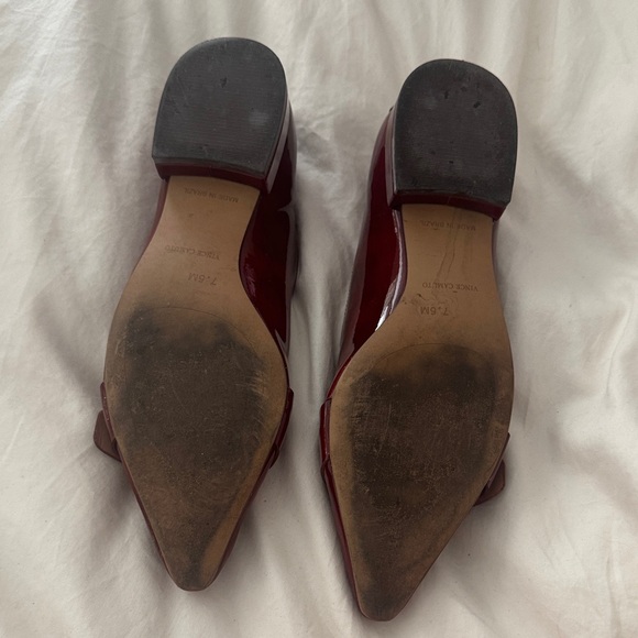 Vince Camuto Women's Burgundy Patent Pointed Flats with Gold Buckle - Picture 3 of 4